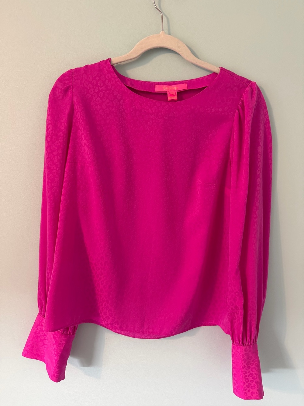Lilly Pulitzer Long-Sleeve Bright Pink Blouse with Subtle Animal Print